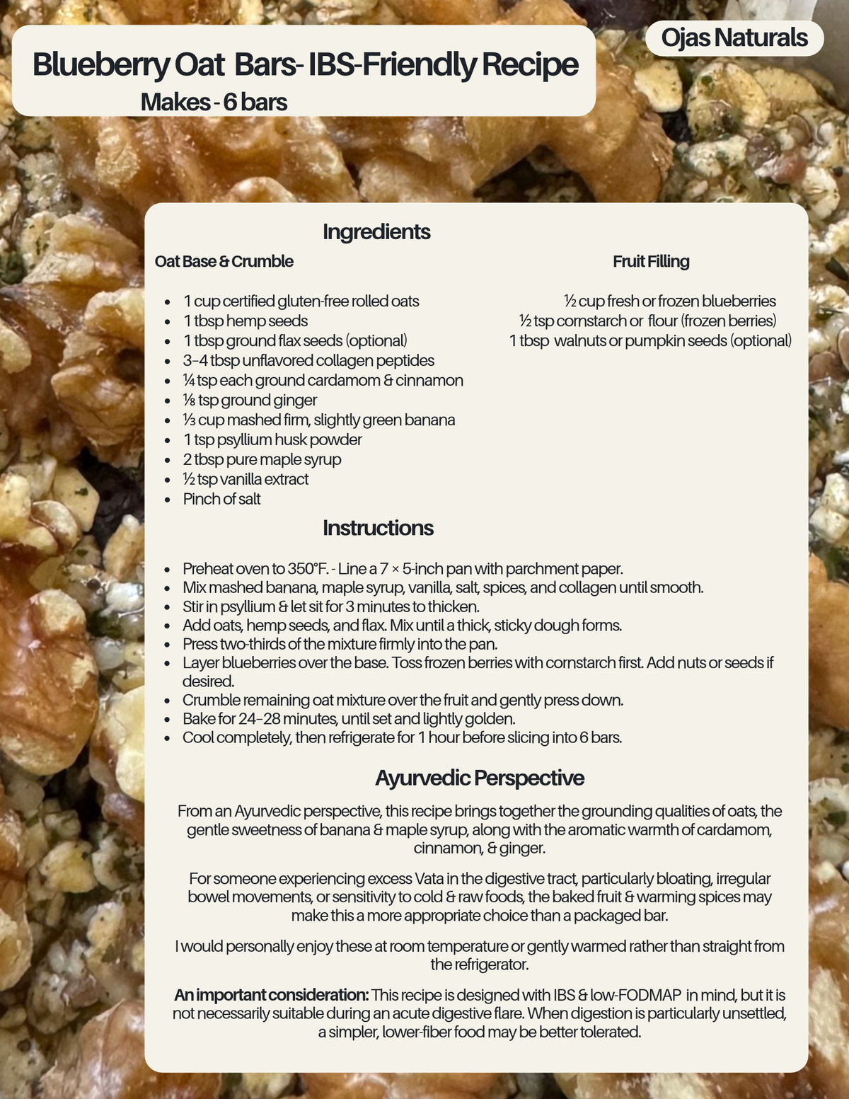 Blueberry Oat Bars (Digestion Friendly)