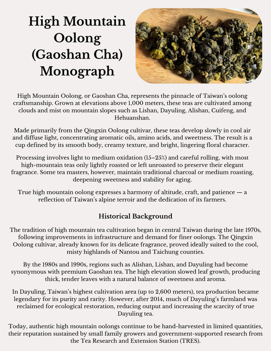 High Mountain Oolong Monograph